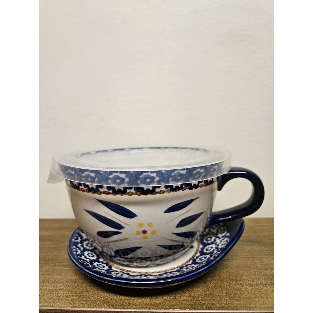 Temp-tations By Tara Old World Cobalt Blue 24oz Soup Bowl With Lid & Plate Set